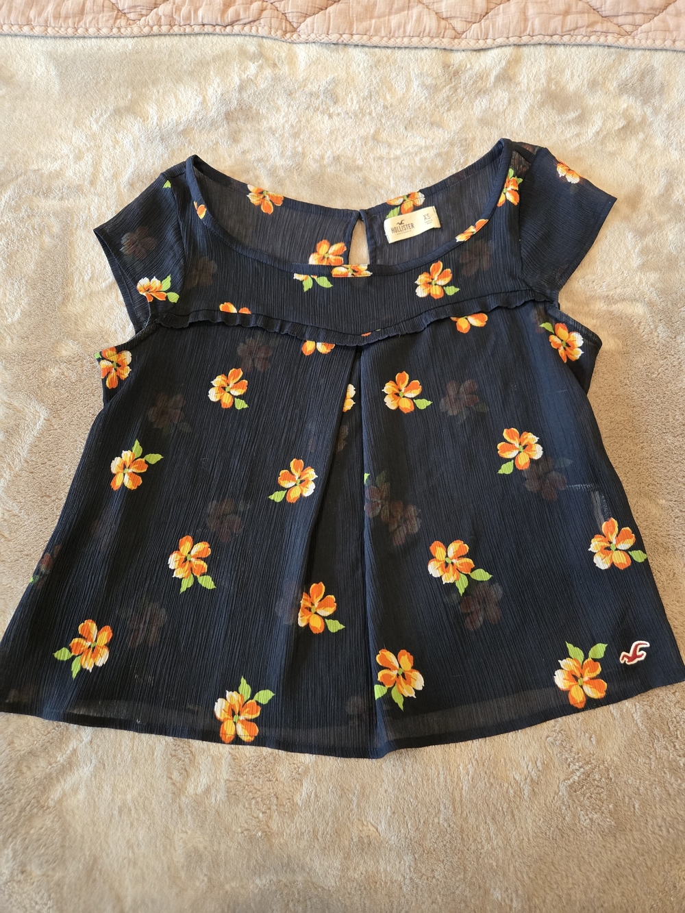 Hollister Navy Floral Cap-Sleeve Top